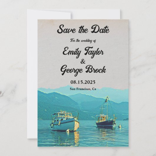 ヴィンテージ船海軍シーズンデスティネーションウェディング セーブザデート (正面)