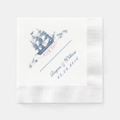 ヴィンテージ船海軍ブルー&ホワイトカクテルナプキン 縁ありカクテルナプキン (正面)