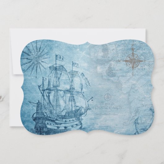 ヴィンテージ船航海の青結婚 招待状 (裏面)
