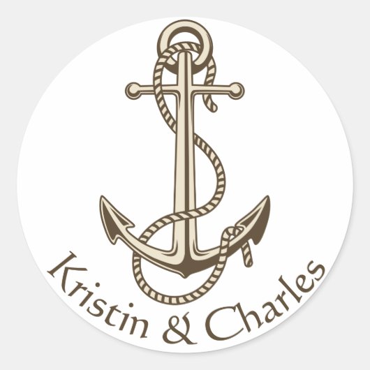 ヴィンテージ船舶航海の結婚パーソナライズされたいかり ラウンドシール (正面)