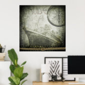 ヴィンテージ船風バラアート ポスター (ホームオフィス)