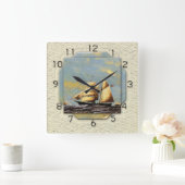ヴィンテージ船 スクエア壁時計 (ホーム)