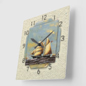ヴィンテージ船 スクエア壁時計 (傾斜)
