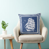 ヴィンテージ船，リバーシブルコットン装飾用クッション，海軍 クッション (椅子)