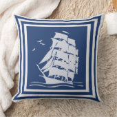 ヴィンテージ船，リバーシブルコットン装飾用クッション，海軍 クッション (ブランケット)