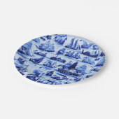 ヴィンテージ船、帆船、ネイビーブルー航海の ペーパープレート (アングル)