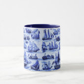ヴィンテージ船、帆船、ネイビーブルー航海の マグカップ (中央)