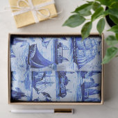 ヴィンテージ船，帆船，ネイビーブルー 薄葉紙 (ギフト)