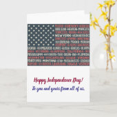 ヴィンテージ色あせたアメリカ国旗の州名ワードアート カード (黄色い花)