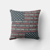 ヴィンテージ色あせたアメリカ国旗の州名ワードアート クッション (裏面)