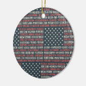 ヴィンテージ色あせたアメリカ国旗の州名ワードアート セラミックオーナメント (左)