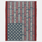 ヴィンテージ色あせたアメリカ国旗の州名ワードアート フリースブランケット (正面)