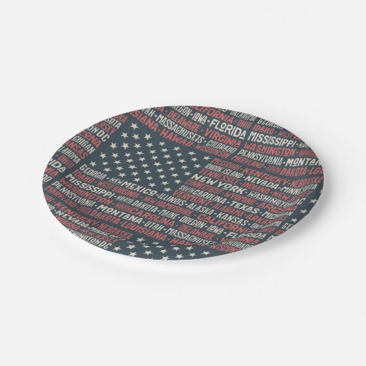 ヴィンテージ色あせたアメリカ国旗の州名ワードアート ペーパープレート (アングル)