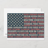 ヴィンテージ色あせたアメリカ国旗の州名ワードアート ポストカード (正面/裏面)