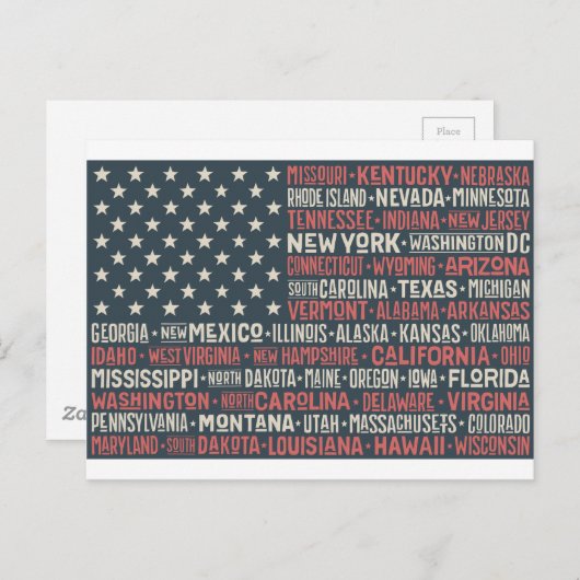 ヴィンテージ色あせたアメリカ国旗の州名ワードアート ポストカード (正面/裏面)