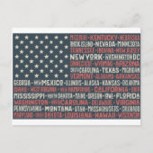 ヴィンテージ色あせたアメリカ国旗の州名ワードアート ポストカード (正面)