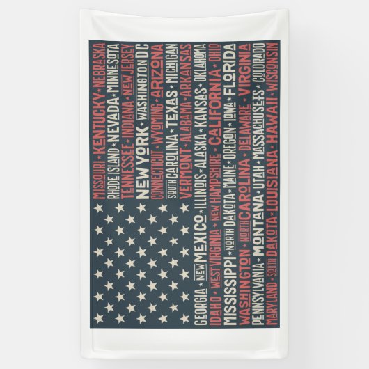 ヴィンテージ色あせたアメリカ国旗の州名ワードアート 横断幕 (縦)
