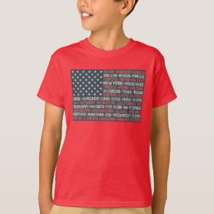 ヴィンテージ色あせたアメリカ国旗の州名ワードアート Tシャツ