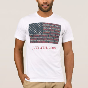 ヴィンテージ色あせたアメリカ国旗の州名ワードアート Tシャツ