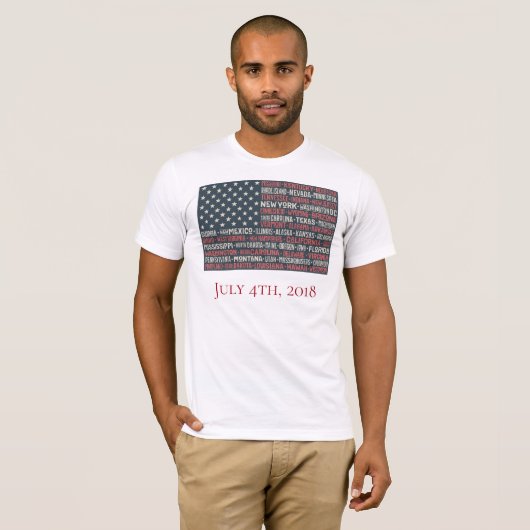ヴィンテージ色あせたアメリカ国旗の州名ワードアート Tシャツ (正面フル)