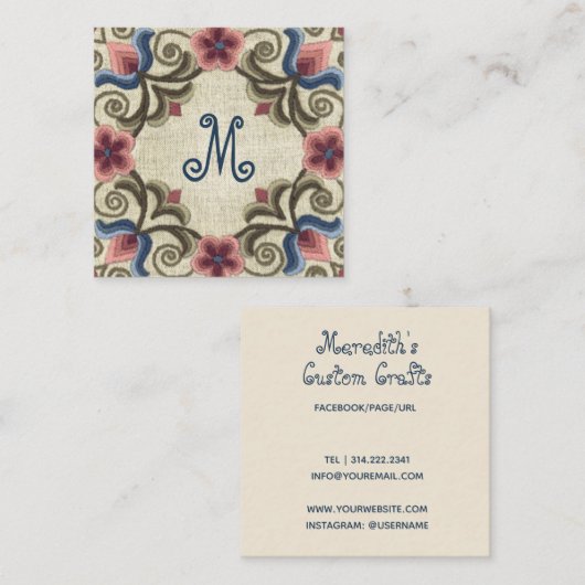 ヴィンテージ色あせたハンガリーの針仕事 スクエア名刺 (正面/裏面)