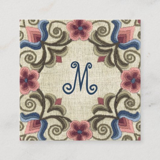 ヴィンテージ色あせたハンガリーの針仕事 スクエア名刺 (正面)