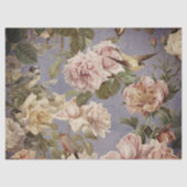 ヴィンテージ色あせたバラ牡丹バーズブルーデカップアート 薄葉紙 (正面)