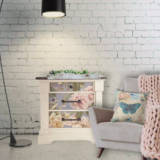 ヴィンテージ色あせたバラ牡丹バーズブルーデカップアート 薄葉紙