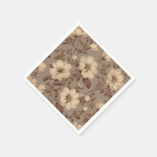 ヴィンテージ色あせたフローラエレガントブラウン スタンダードカクテルナプキン (角)