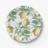 ヴィンテージ色あせたレモンブランチフランスのスクリプトフルーツ ペーパープレート (正面)