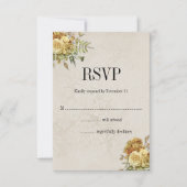 ヴィンテージ色あせた壁紙と金ゴールドのバラ結婚ズ 出欠カード (正面)