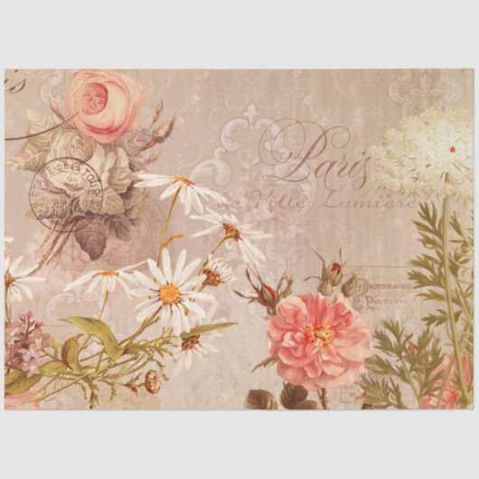 ヴィンテージ色あせた秋のパリの壁紙デコパージュ 薄葉紙 (正面)