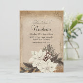ヴィンテージ色あせた羊皮紙に冬の花 招待状 (スタンド正面)