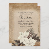 ヴィンテージ色あせた羊皮紙に冬の花 招待状 (正面/裏面)