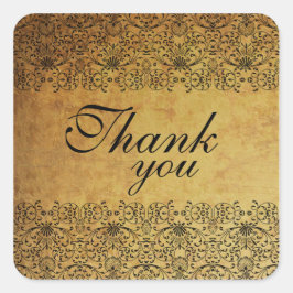 ヴィンテージ色あせた黒い金ゴールドダマスクウェディングシール スクエアシール