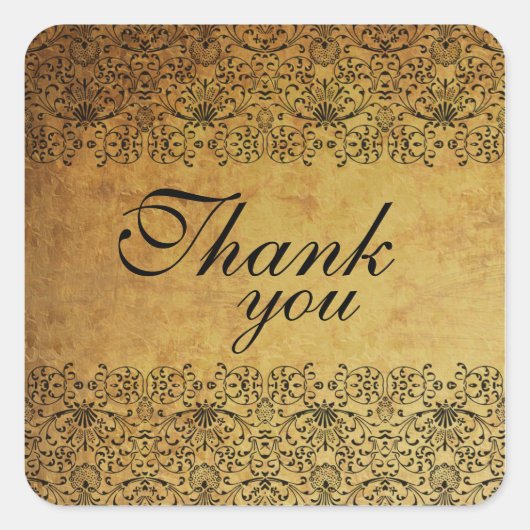 ヴィンテージ色あせた黒い金ゴールドダマスクウェディングシール スクエアシール (正面)