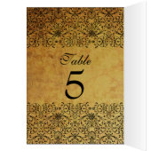 ヴィンテージ色あせた黒金ゴールドダマスク結婚式テーブルカード (内側 (左))