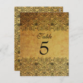 ヴィンテージ色あせた黒金ゴールドダマスク結婚式テーブルカード ポストカード (正面/裏面)