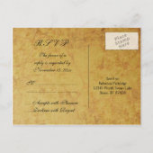 ヴィンテージ色あせた黒金ゴールドダマスク結婚式RSVPカード インビテーションポストカード (裏面)