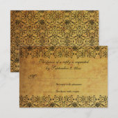 ヴィンテージ色あせた黒金ゴールドダマスク結婚式RSVPカード 出欠カード (正面/裏面)