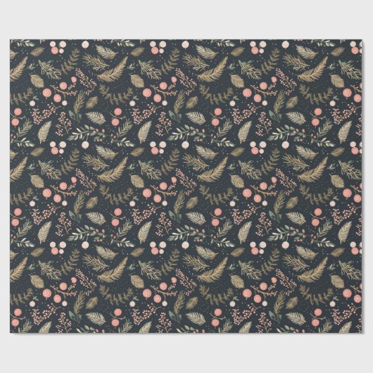 ヴィンテージ色あせた黒金ゴールドピンクオーナメント植物学 ラッピングペーパー (フラット)