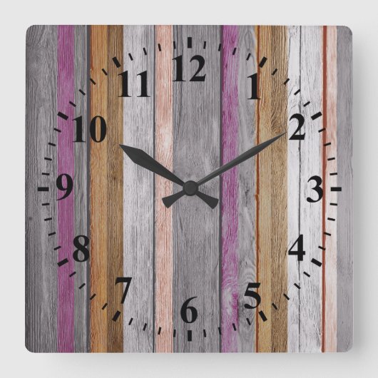 ヴィンテージ色の木製の一見#8 スクエア壁時計 (正面)