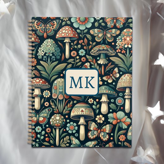 ヴィンテージ色の蝶、キノコ、葉 プランナー手帳