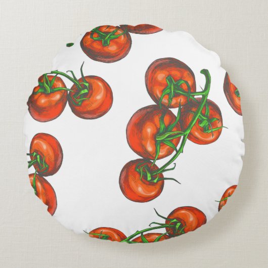ヴィンテージ色シームレスパターンと新鮮な野菜 ラウンドクッション (正面)