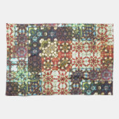 ヴィンテージ色不透明万華鏡のように千変万化するパターンモザイク キッチンタオル (横)