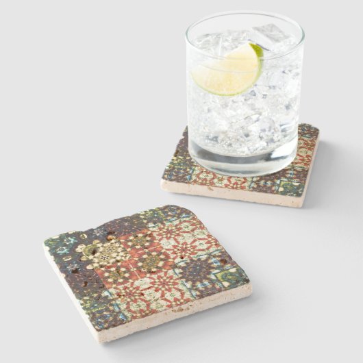 ヴィンテージ色不透明万華鏡のように千変万化するパターンモザイク ストーンコースター (横)
