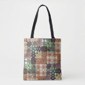 ヴィンテージ色不透明万華鏡のように千変万化するパターンモザイク トートバッグ (正面)