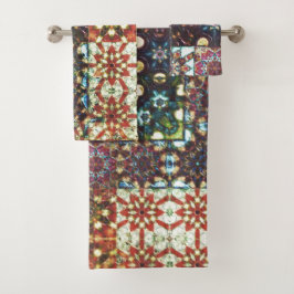 ヴィンテージ色不透明万華鏡のように千変万化するパターンモザイク バスタオルセット