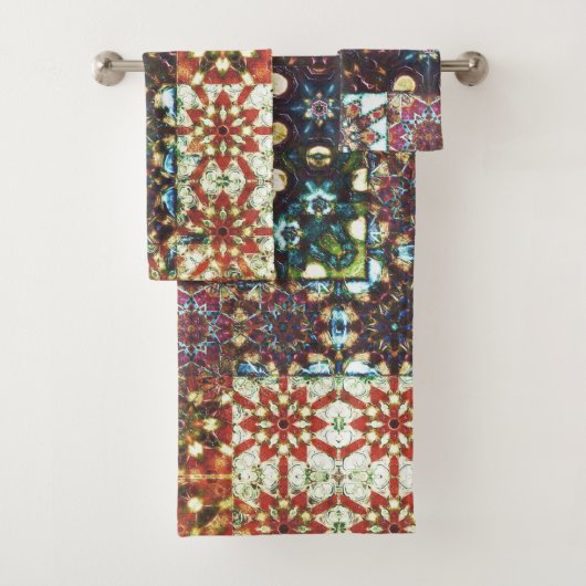 ヴィンテージ色不透明万華鏡のように千変万化するパターンモザイク バスタオルセット (インサイチュ)