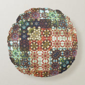 ヴィンテージ色不透明万華鏡のように千変万化するパターンモザイク ラウンドクッション (正面)